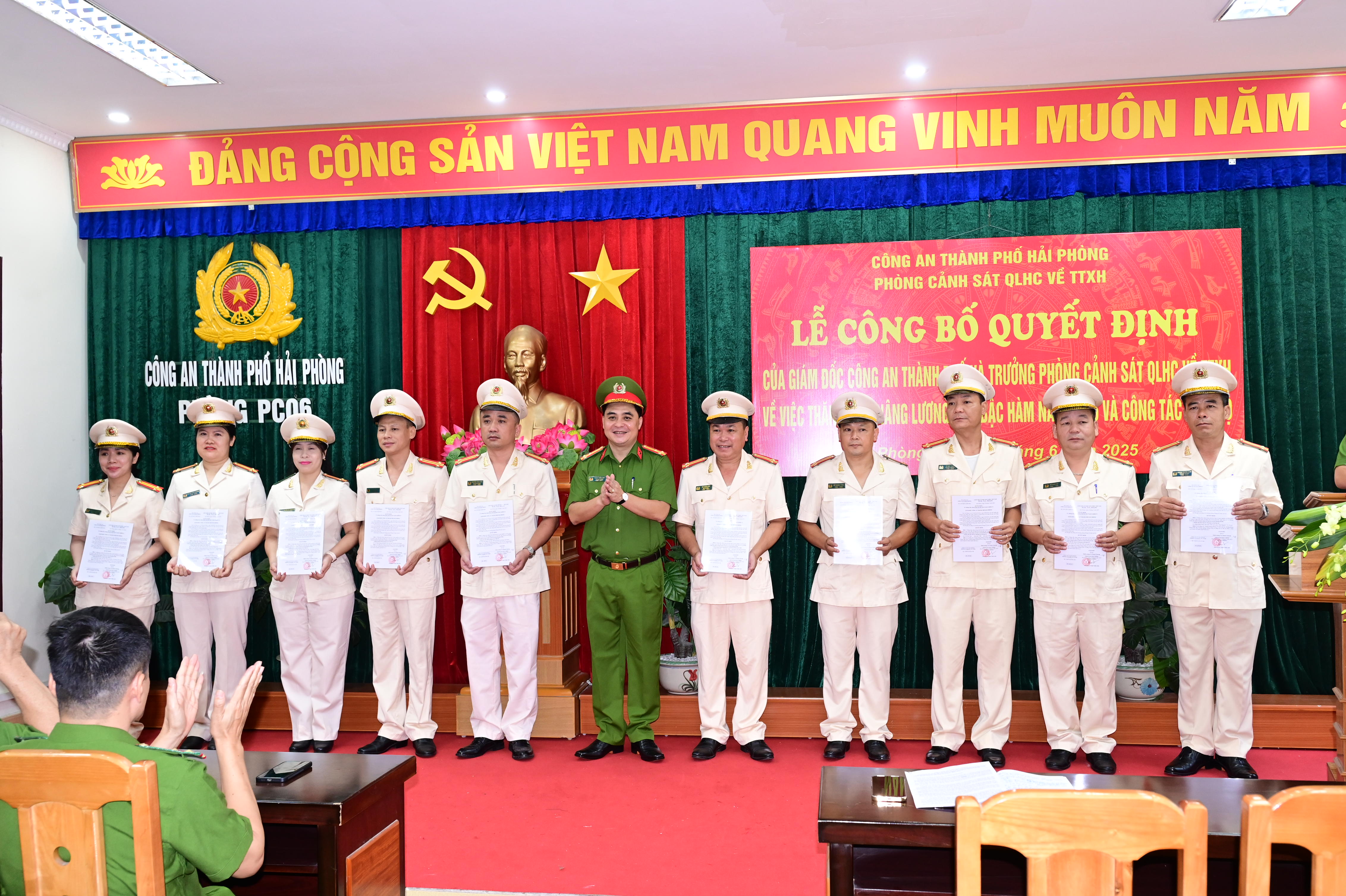 Phòng Cảnh sát QLHC về TTXH: Công bố Quyết định thăng cấp, nâng lương, điều động, bố trí cán bộ